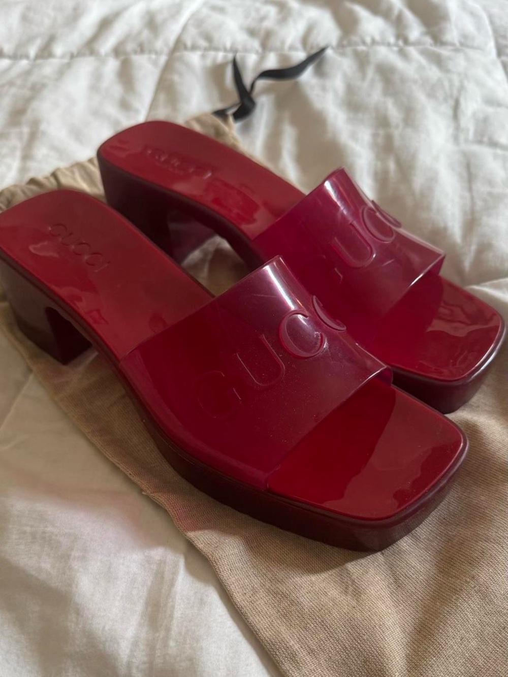 Gucci Glossy Red Platform Mule Sandals